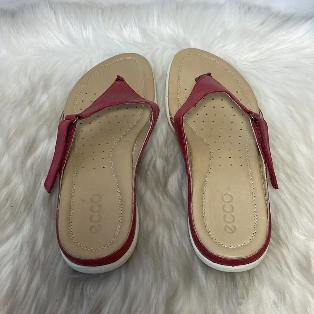 Ecco Red Leather‎ Adjustable Thong Sandals Sz 40/US 9